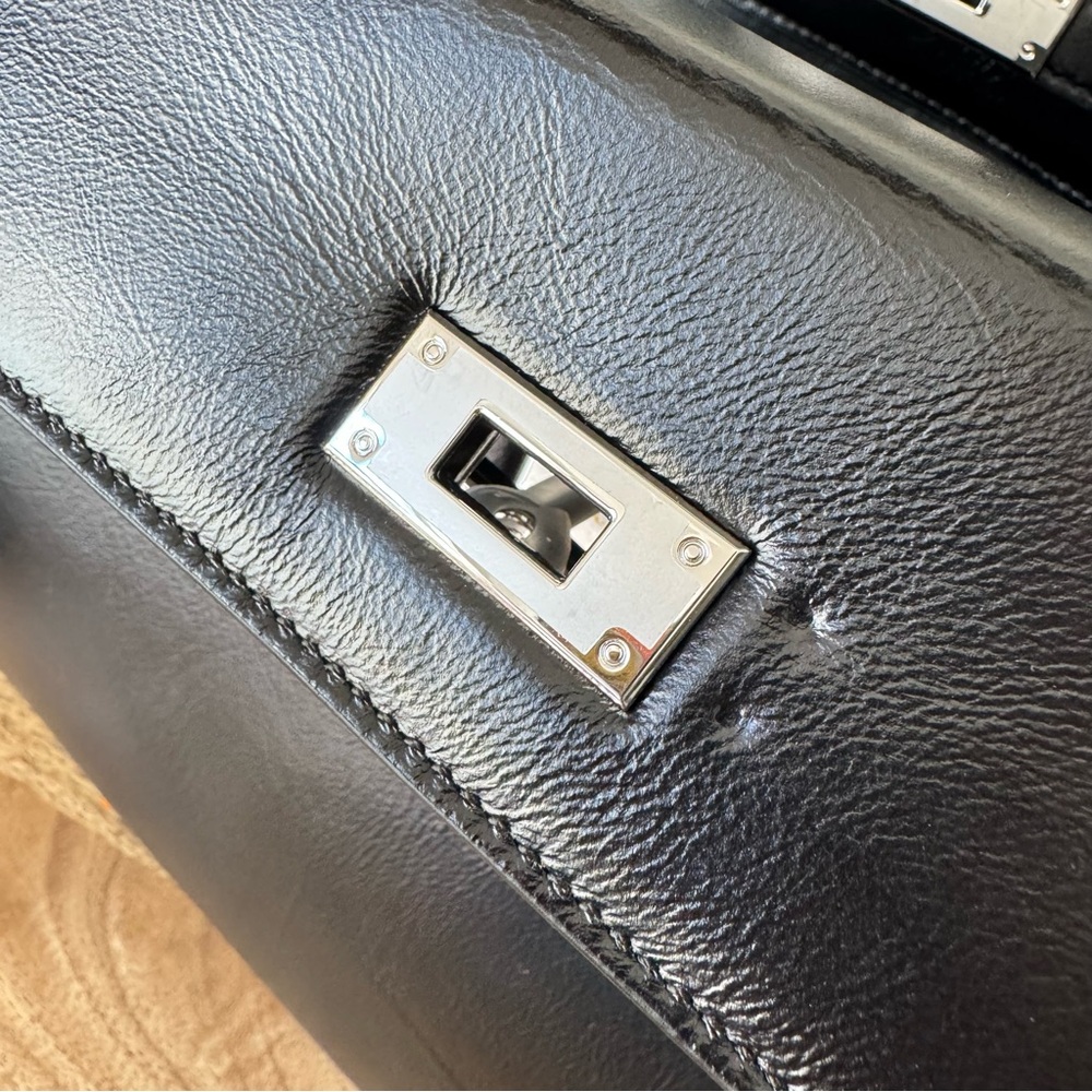 *READ LEATHER INSIDE & OUT | Black 28 Belted Smooth Leather Top Handle Bag - Picture 7 of 12
